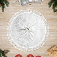 Tokelau White Sunday Tree Skirt Elegant Hibiscus Polynesian Tribal Pattern LT05 Fringed White - Polynesian Pride