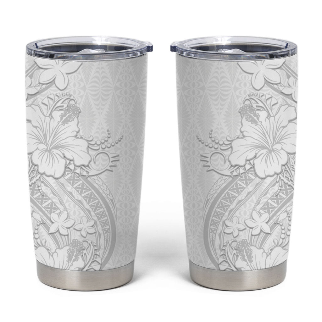 Tokelau White Sunday Tumbler Cup Elegant Hibiscus Polynesian Tribal Pattern