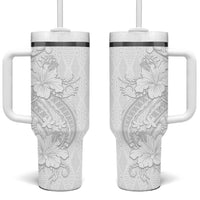 Tokelau White Sunday Tumbler With Handle Elegant Hibiscus Polynesian Tribal Pattern