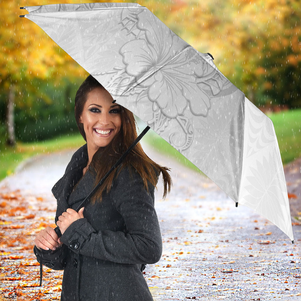 Tokelau White Sunday Umbrella Elegant Hibiscus Polynesian Tribal Pattern