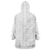 Tokelau White Sunday Wearable Blanket Hoodie Elegant Hibiscus Polynesian Tribal Pattern