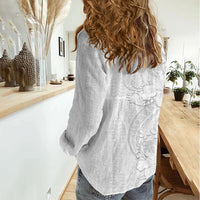 Tokelau White Sunday Women Casual Shirt Elegant Hibiscus Polynesian Tribal Pattern
