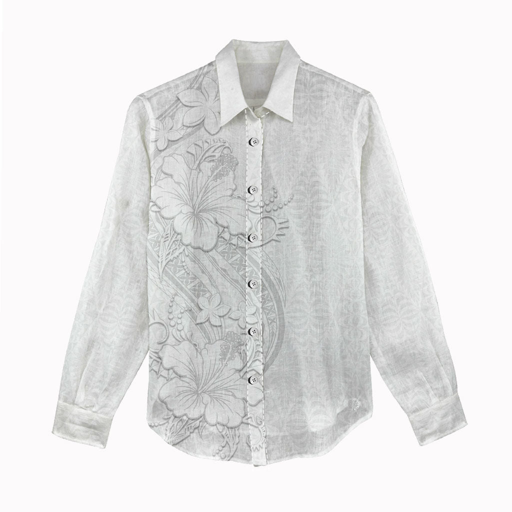 Tokelau White Sunday Women Casual Shirt Elegant Hibiscus Polynesian Tribal Pattern