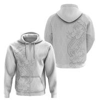 Tokelau White Sunday Zip Hoodie Elegant Hibiscus Polynesian Tribal Pattern
