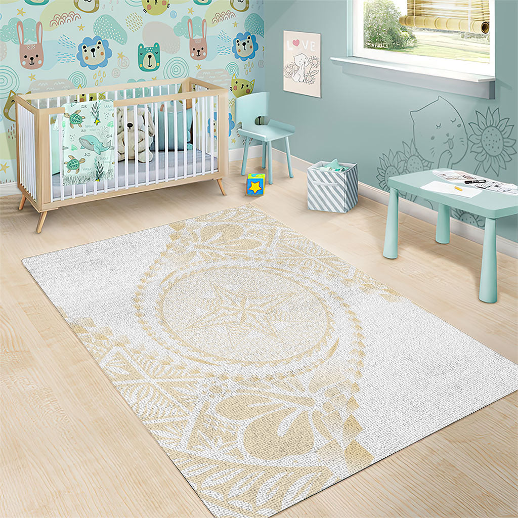 Tonga White Sunday Area Rug Lotu Tamaiti Tongan Kupesi Pattern