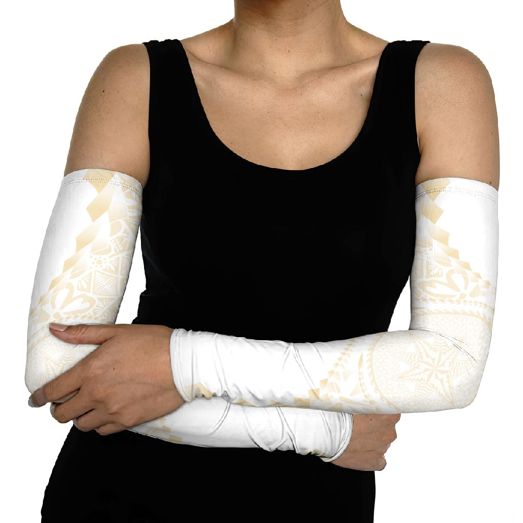 Tonga White Sunday Arm Sleeves Lotu Tamaiti Tongan Kupesi Pattern