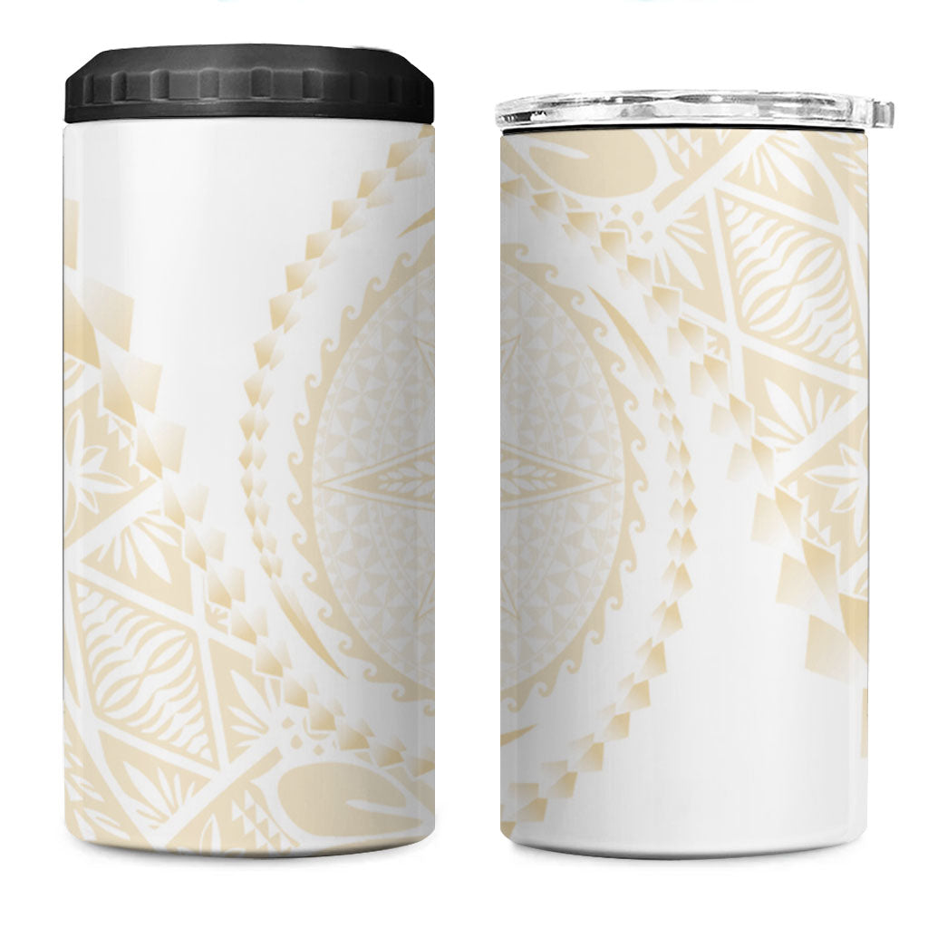 Tonga White Sunday 4 in 1 Can Cooler Tumbler Lotu Tamaiti Tongan Kupesi Pattern
