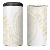Tonga White Sunday 4 in 1 Can Cooler Tumbler Lotu Tamaiti Tongan Kupesi Pattern