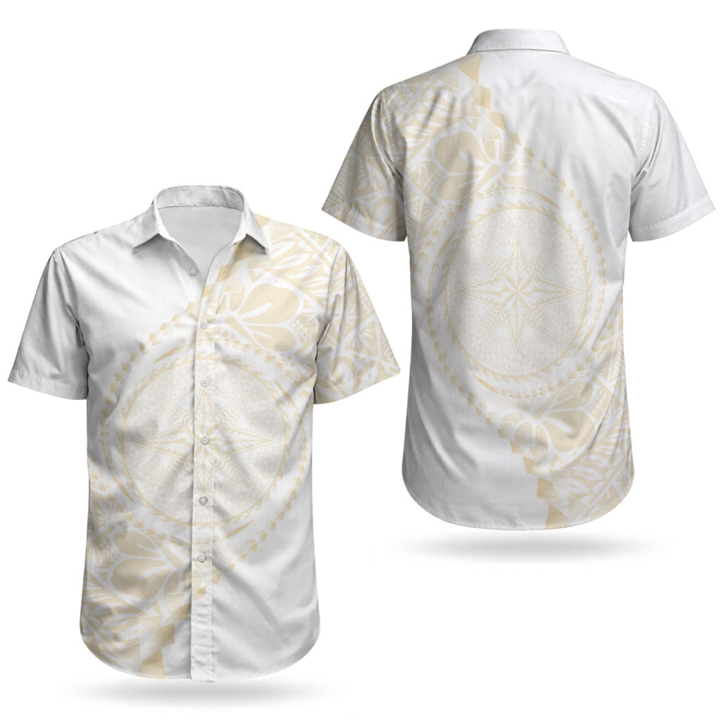 Tonga White Sunday Couples Matching Off The Shoulder Long Sleeve Dress and Hawaiian Shirt Lotu Tamaiti Tongan Kupesi Pattern