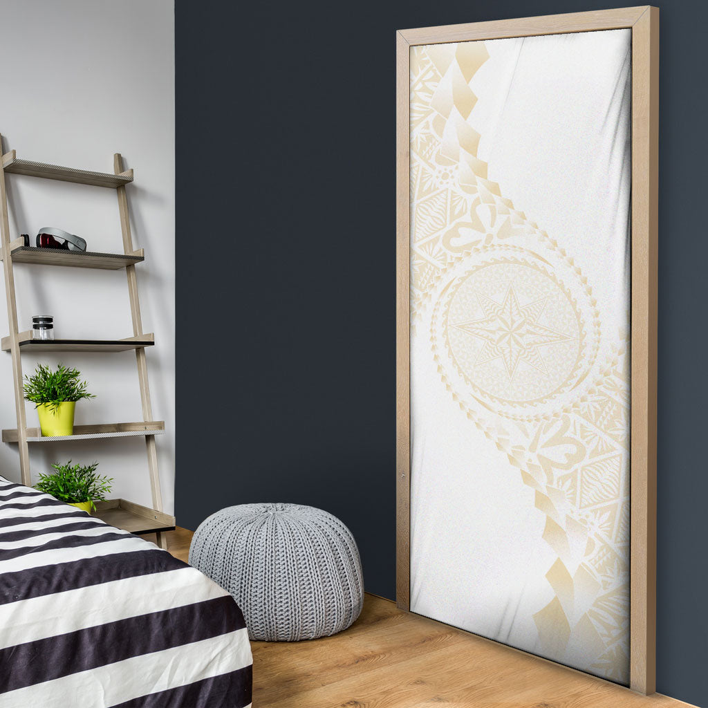 Tonga White Sunday Door Cover Lotu Tamaiti Tongan Kupesi Pattern