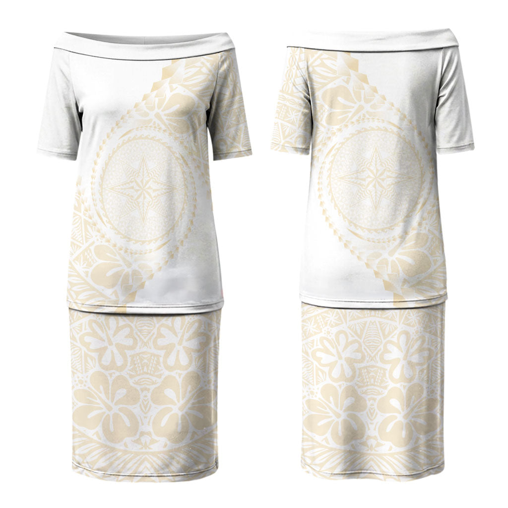Tonga White Sunday Family Matching Puletasi and Hawaiian Shirt Lotu Tamaiti Tongan Kupesi Pattern