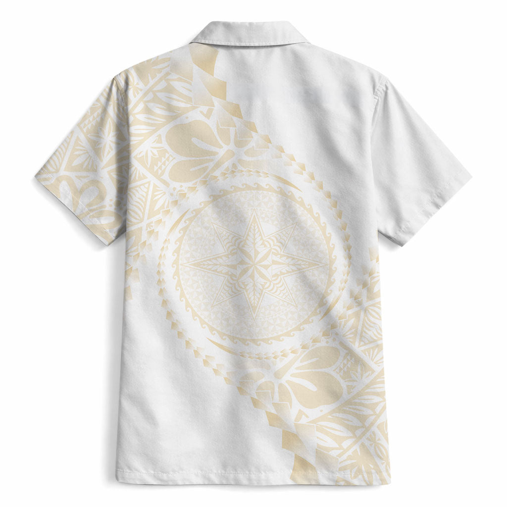 Tonga White Sunday Hawaiian Shirt Lotu Tamaiti Tongan Kupesi Pattern