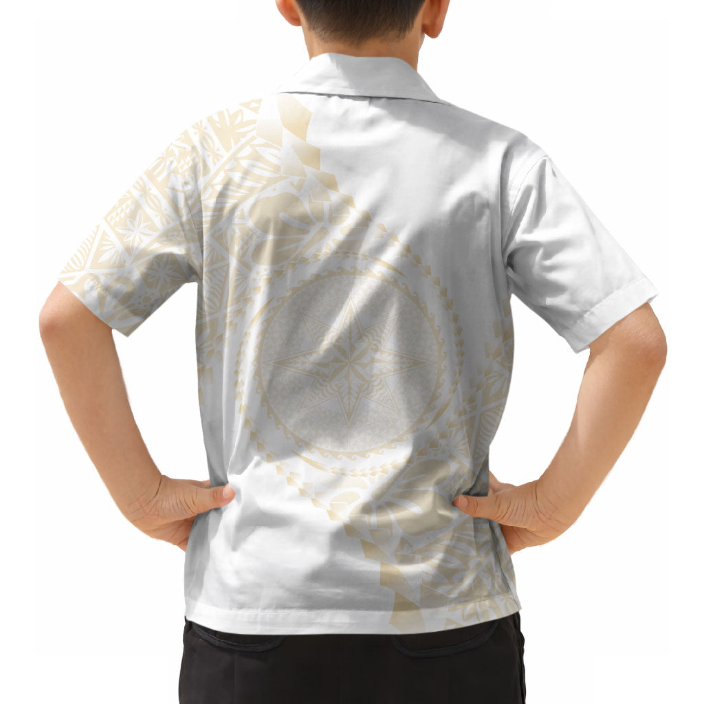 Tonga White Sunday Hawaiian Shirt Lotu Tamaiti Tongan Kupesi Pattern