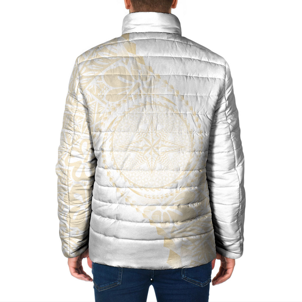 Tonga White Sunday Padded Jacket Lotu Tamaiti Tongan Kupesi Pattern