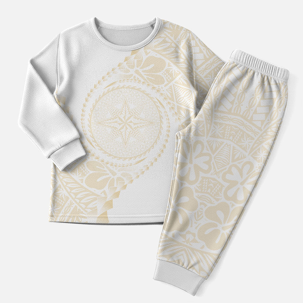 Tonga White Sunday Christmas Pajama Set Lotu Tamaiti Tongan Kupesi Pattern LT05 Men Beige - Polynesian Pride