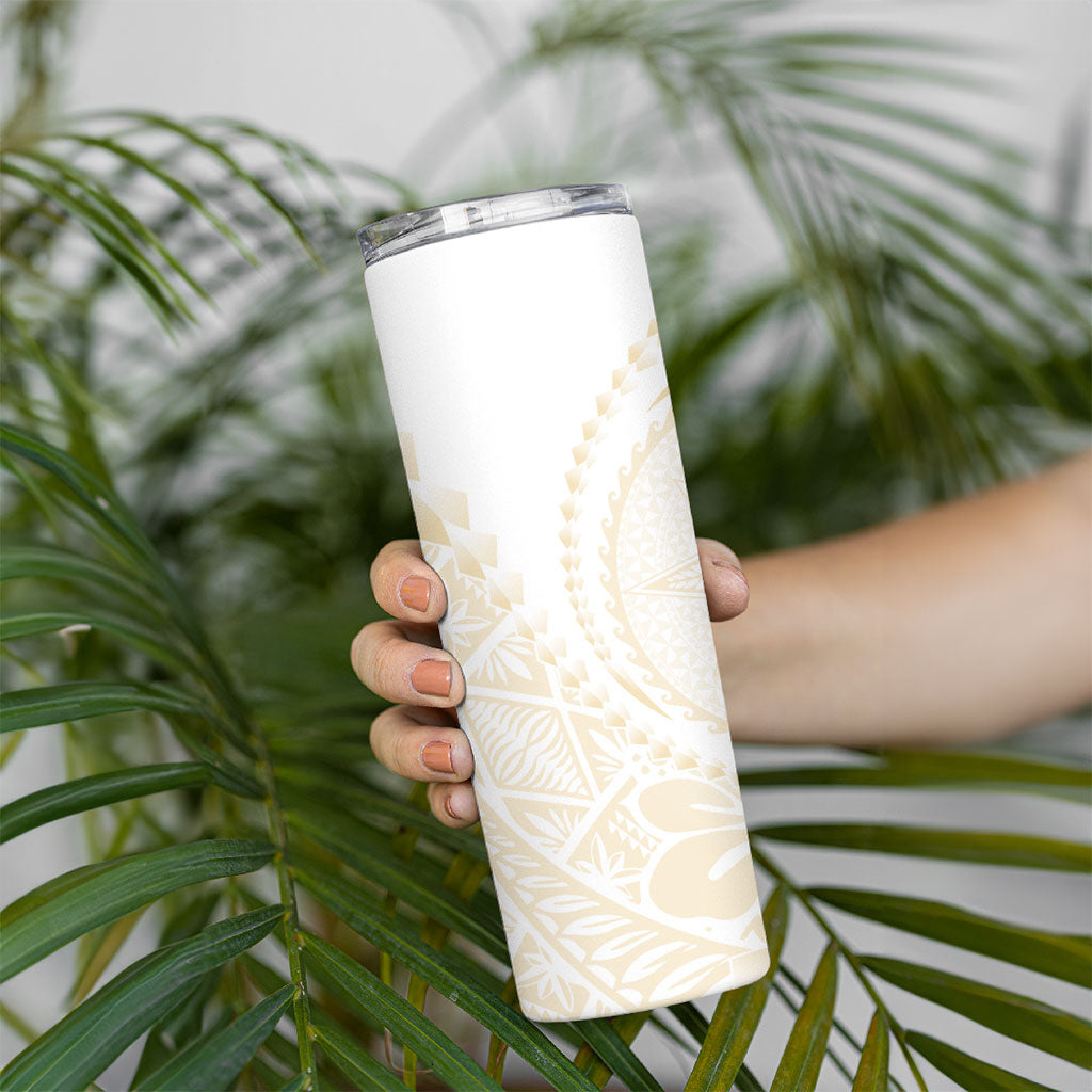 Tonga White Sunday Skinny Tumbler Lotu Tamaiti Tongan Kupesi Pattern