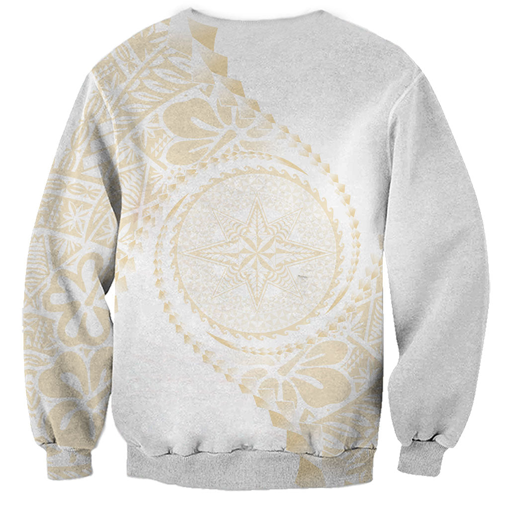 Tonga White Sunday Sweatshirt Lotu Tamaiti Tongan Kupesi Pattern