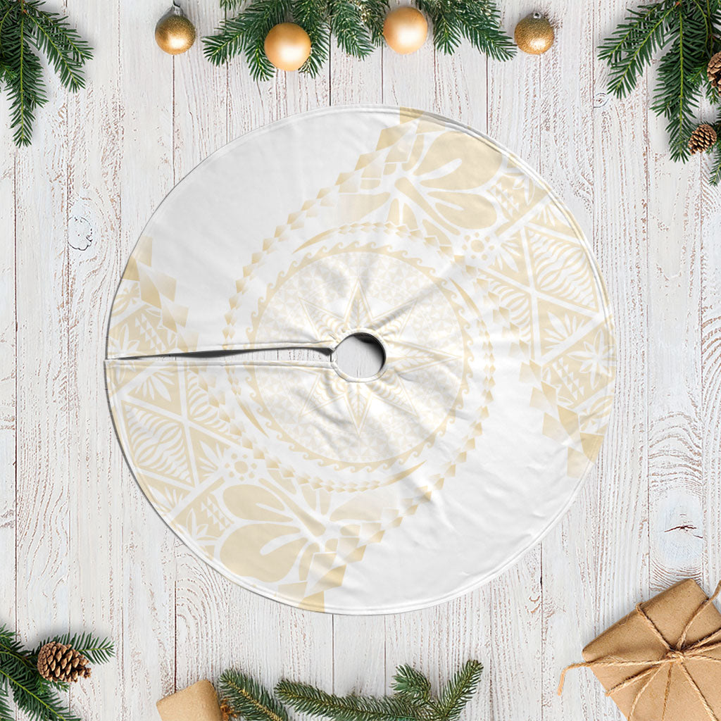 Tonga White Sunday Tree Skirt Lotu Tamaiti Tongan Kupesi Pattern LT05 Casual Beige - Polynesian Pride