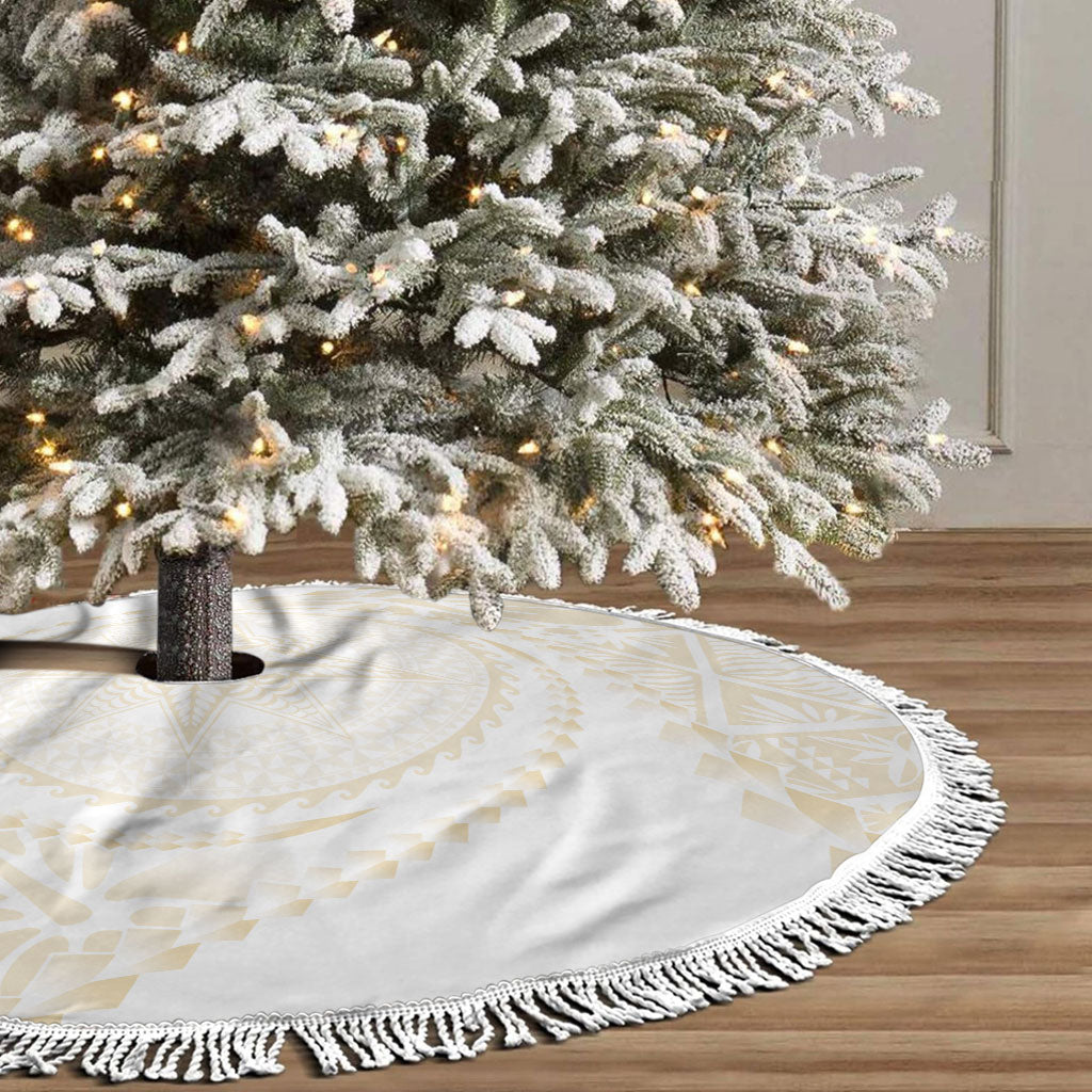 Tonga White Sunday Tree Skirt Lotu Tamaiti Tongan Kupesi Pattern LT05 - Polynesian Pride