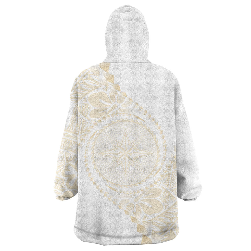 Tonga White Sunday Wearable Blanket Hoodie Lotu Tamaiti Tongan Kupesi Pattern