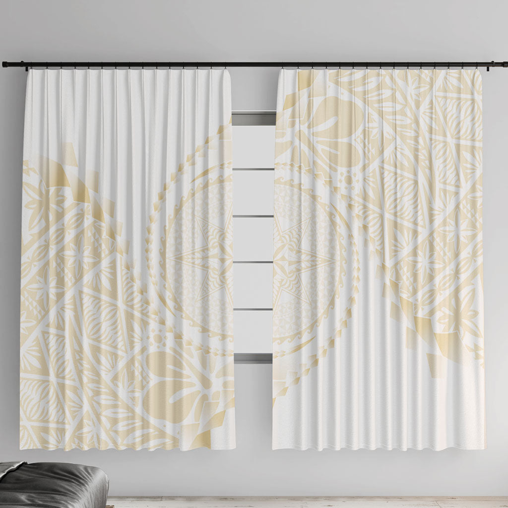 Tonga White Sunday Window Curtain Lotu Tamaiti Tongan Kupesi Pattern