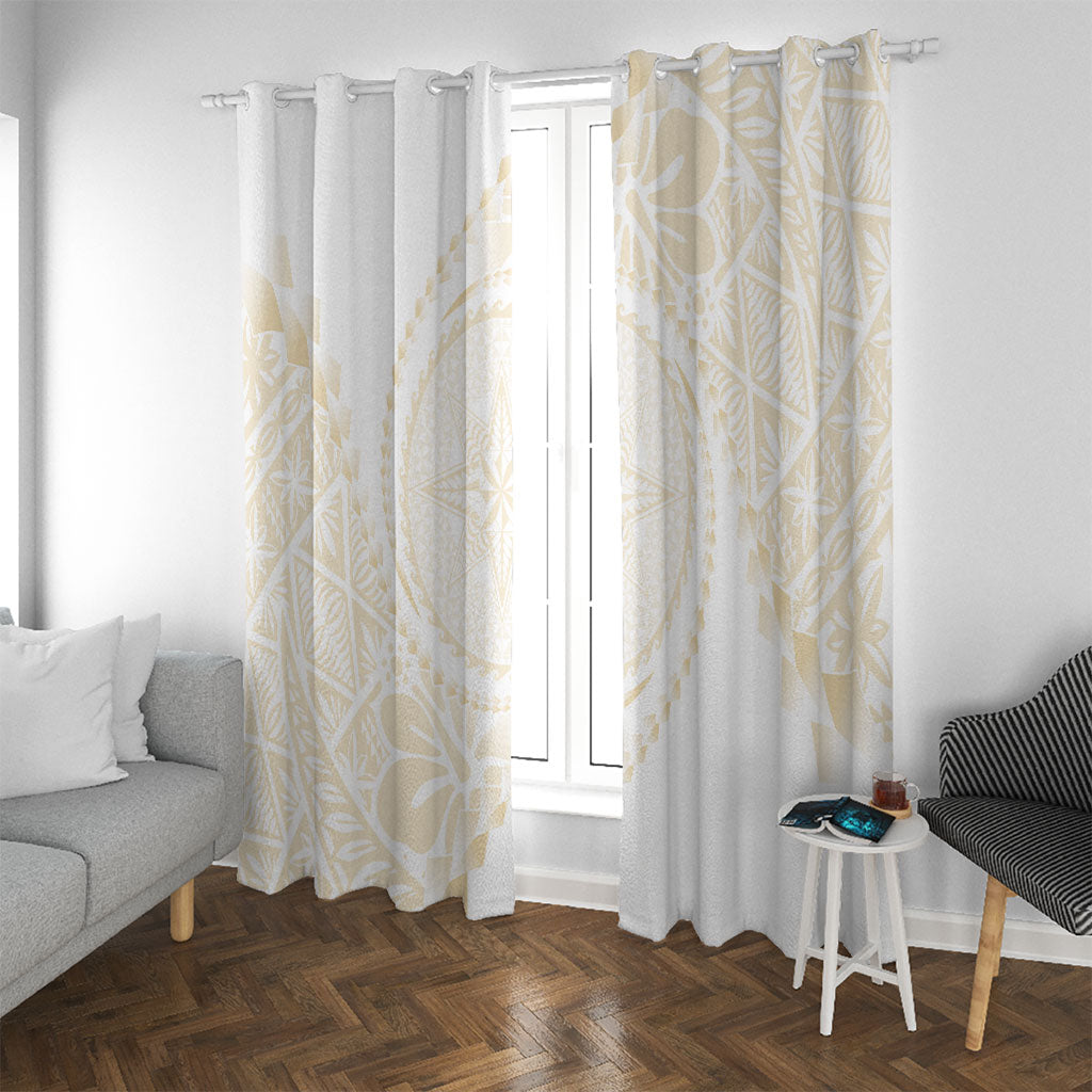Tonga White Sunday Window Curtain Lotu Tamaiti Tongan Kupesi Pattern
