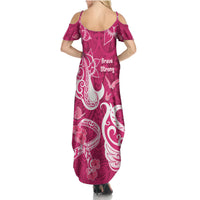 Breast Cancer Awareness Family Matching Summer Maxi Dress and Hawaiian Shirt Ribbon Polynesian Pattern Pink Version LT05 - Polynesian Pride
