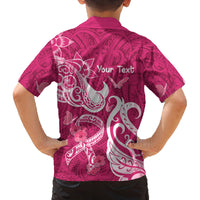 Personalized Breast Cancer Awareness Family Matching Off Shoulder Long Sleeve Dress and Hawaiian Shirt Ribbon Polynesian Pattern Pink Version LT05 - Polynesian Pride