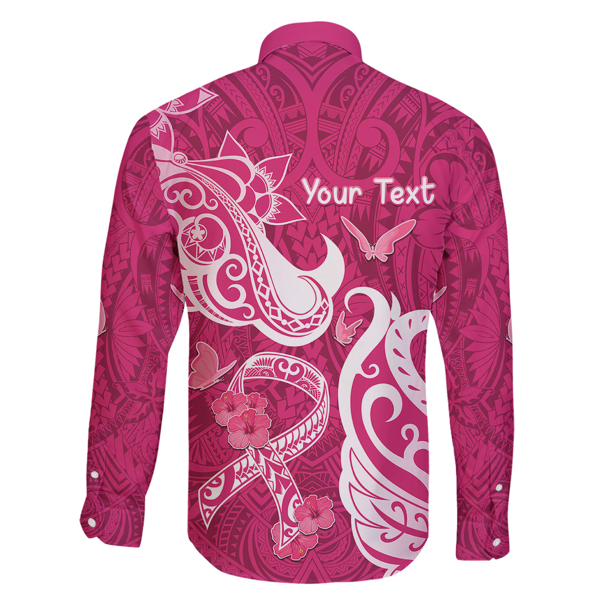 Personalized Breast Cancer Awareness Family Matching Off Shoulder Short Dress and Hawaiian Shirt Ribbon Polynesian Pattern Pink Version LT05 - Polynesian Pride