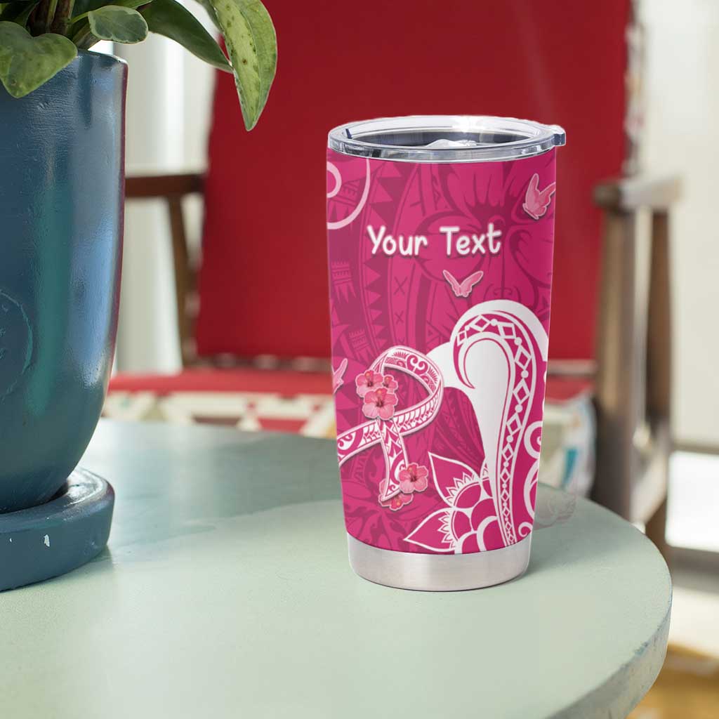 Personalized Breast Cancer Awareness Tumbler Cup Ribbon Polynesian Pattern Pink Version
