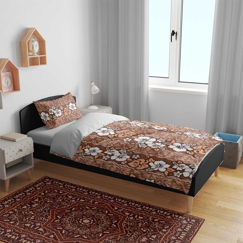 Hawaii Vintage Brown Hibiscus Tapa Pattern Bedding Set