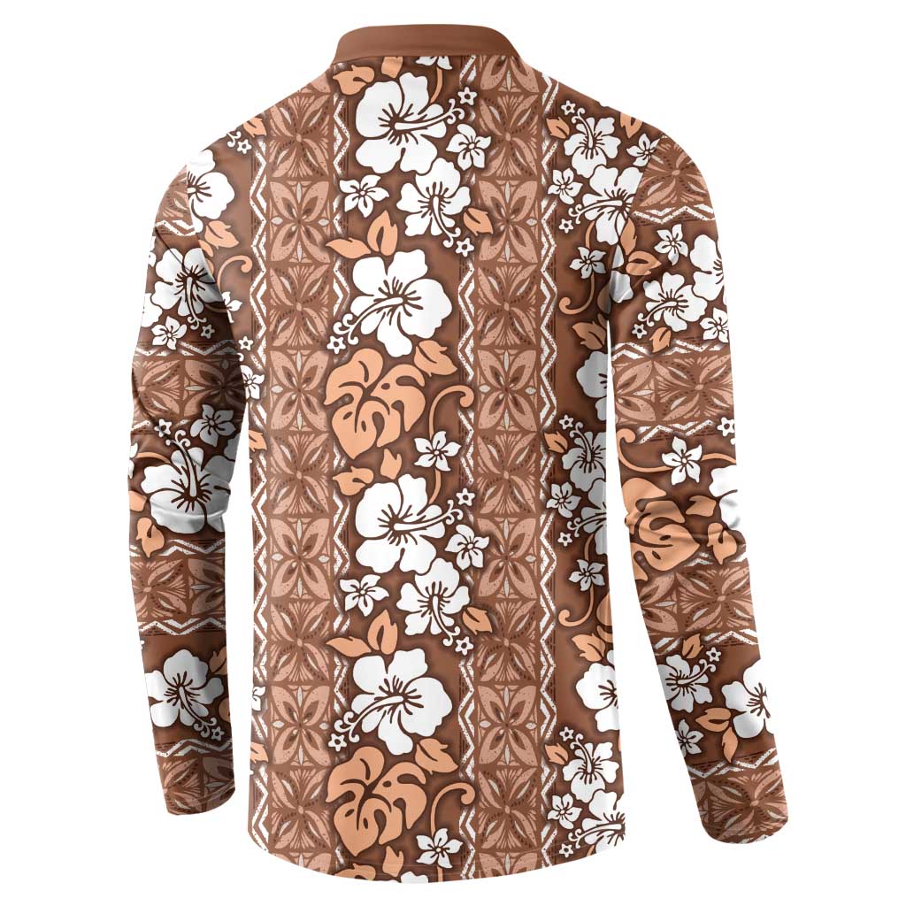 Hawaii Vintage Brown Hibiscus Tapa Pattern Button Sweatshirt