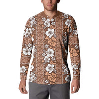 Hawaii Vintage Brown Hibiscus Tapa Pattern Button Sweatshirt