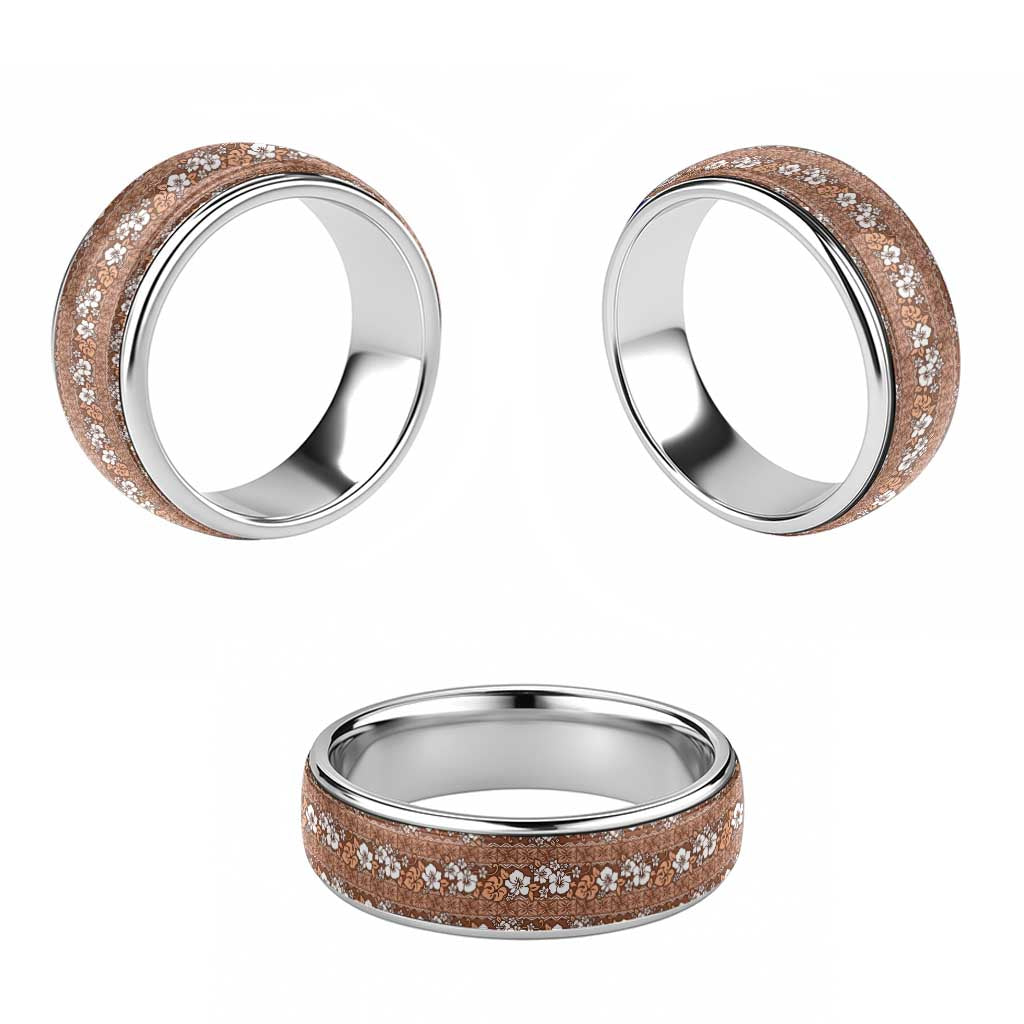 Hawaii Vintage Brown Hibiscus Tapa Pattern Classic Ring - Polynesian Pride