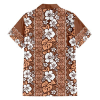 Hawaii Vintage Brown Hibiscus Tapa Pattern Family Matching Long Sleeve Bodycon Dress and Hawaiian Shirt