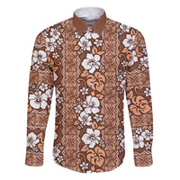 Hawaii Vintage Brown Hibiscus Tapa Pattern Family Matching Puletasi and Hawaiian Shirt LT05 Dad's Shirt - Long Sleeve Brown - Polynesian Pride