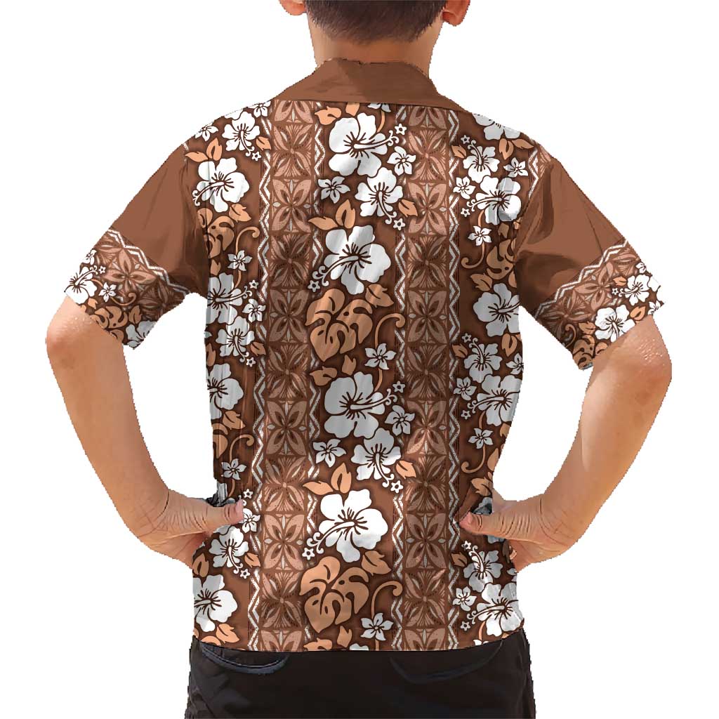 Hawaii Vintage Brown Hibiscus Tapa Pattern Family Matching Short Sleeve Bodycon Dress and Hawaiian Shirt LT05 - Polynesian Pride