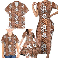Hawaii Vintage Brown Hibiscus Tapa Pattern Family Matching Short Sleeve Bodycon Dress and Hawaiian Shirt LT05 - Polynesian Pride