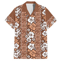 Hawaii Vintage Brown Hibiscus Tapa Pattern Family Matching Short Sleeve Bodycon Dress and Hawaiian Shirt LT05 Dad's Shirt - Short Sleeve Brown - Polynesian Pride