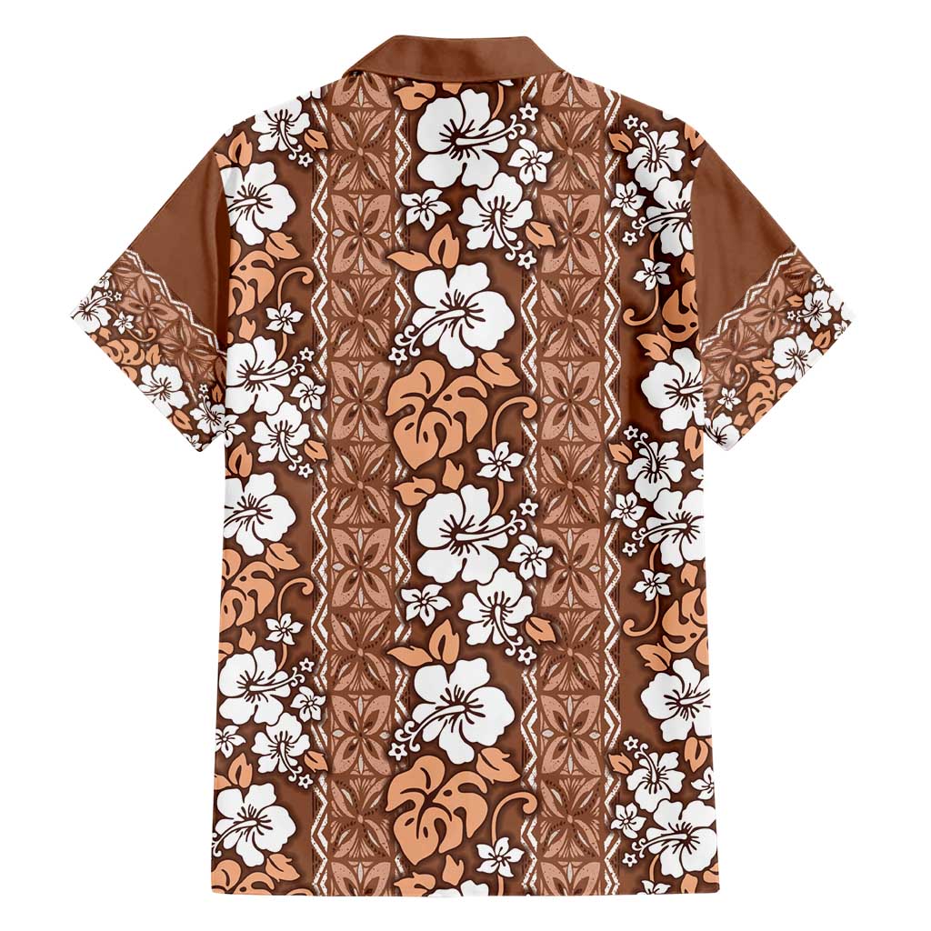 Hawaii Vintage Brown Hibiscus Tapa Pattern Family Matching Short Sleeve Bodycon Dress and Hawaiian Shirt LT05 - Polynesian Pride