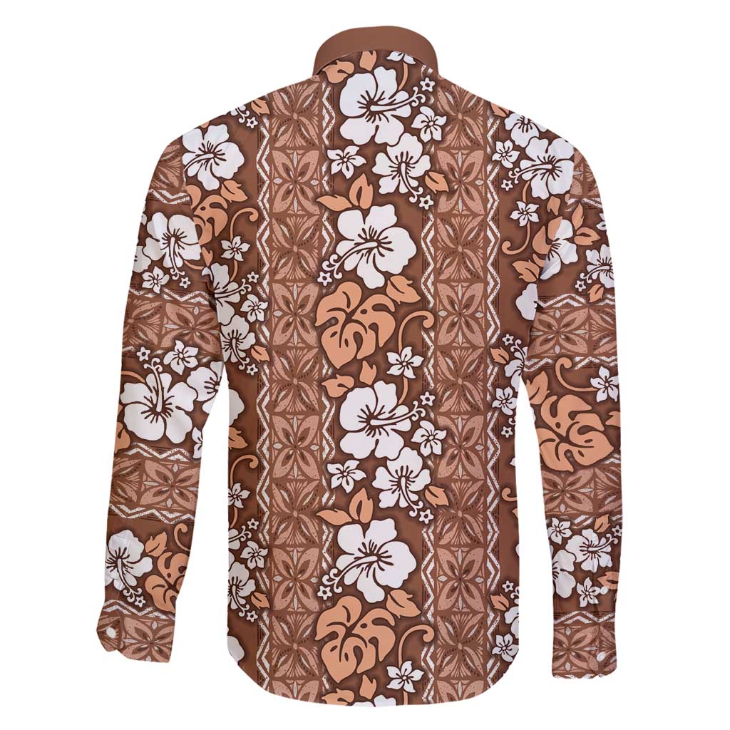 Hawaii Vintage Brown Hibiscus Tapa Pattern Family Matching Short Sleeve Bodycon Dress and Hawaiian Shirt LT05 - Polynesian Pride