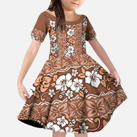 Hawaii Vintage Brown Hibiscus Tapa Pattern Family Matching Tank Maxi Dress and Hawaiian Shirt