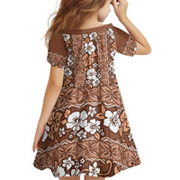 Hawaii Vintage Brown Hibiscus Tapa Pattern Family Matching Tank Maxi Dress and Hawaiian Shirt
