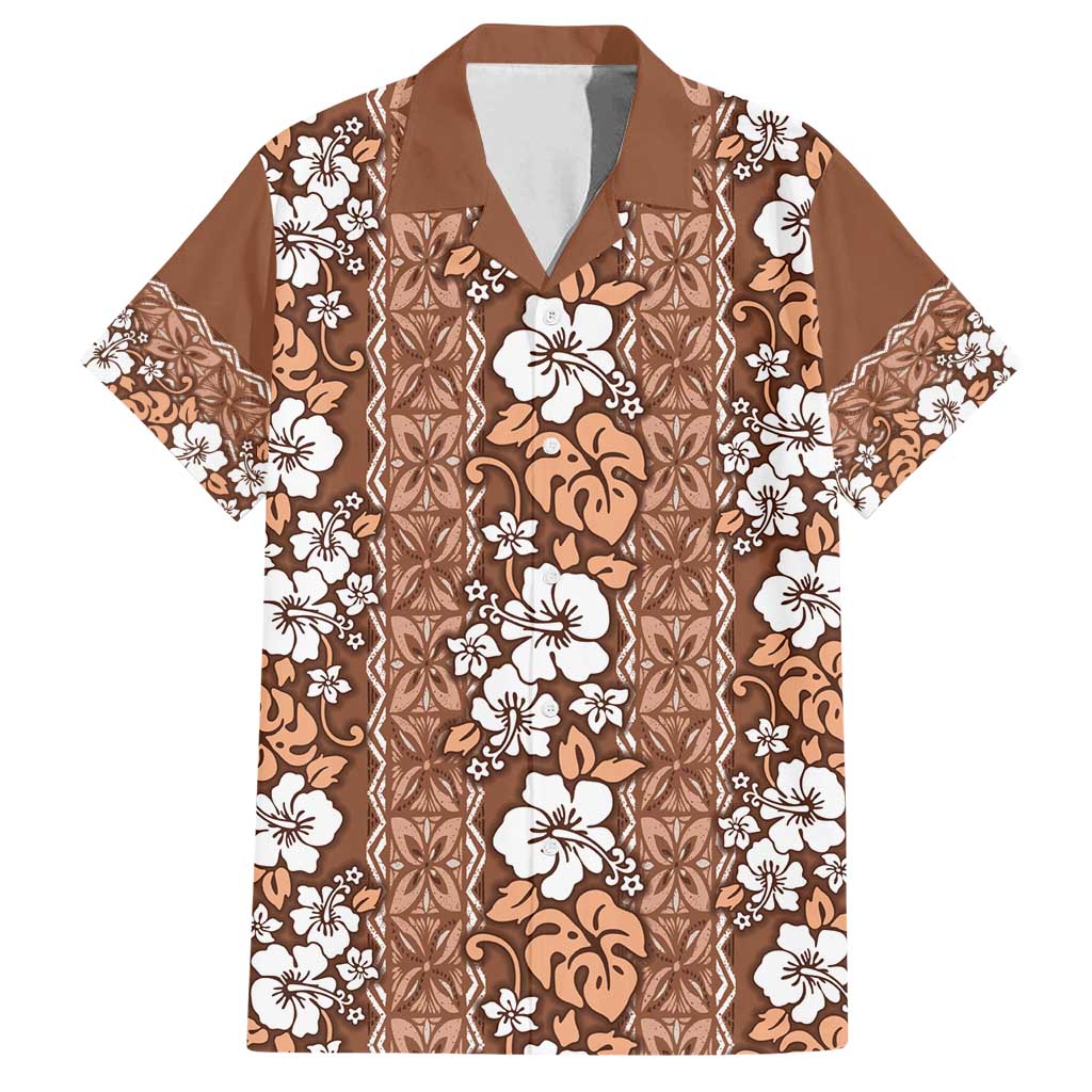 Hawaii Vintage Brown Hibiscus Tapa Pattern Family Matching Tank Maxi Dress and Hawaiian Shirt