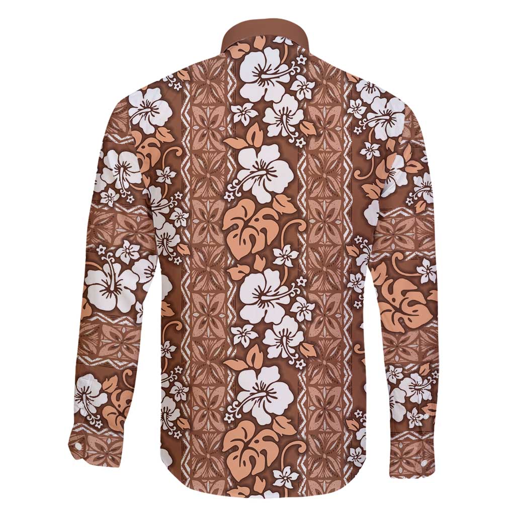 Hawaii Vintage Brown Hibiscus Tapa Pattern Family Matching Tank Maxi Dress and Hawaiian Shirt