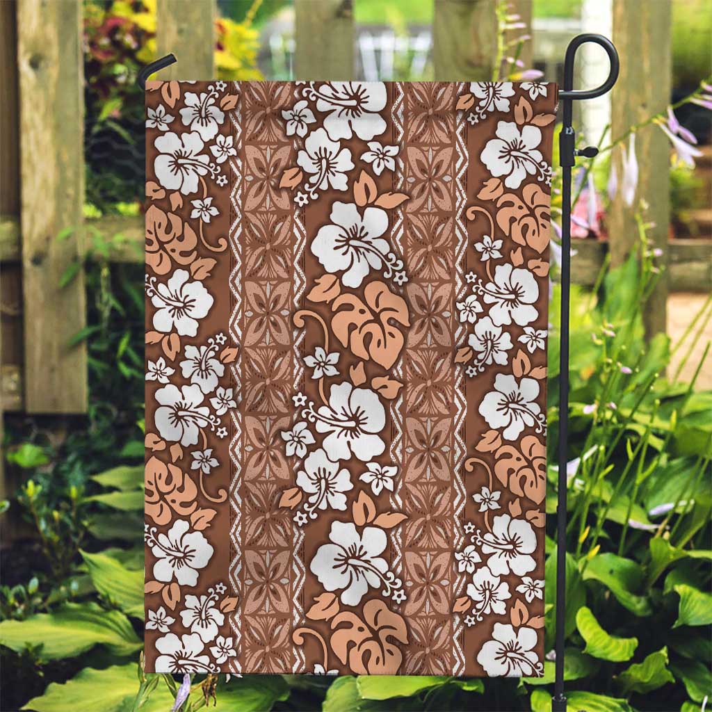 Hawaii Vintage Brown Hibiscus Tapa Pattern Garden Flag