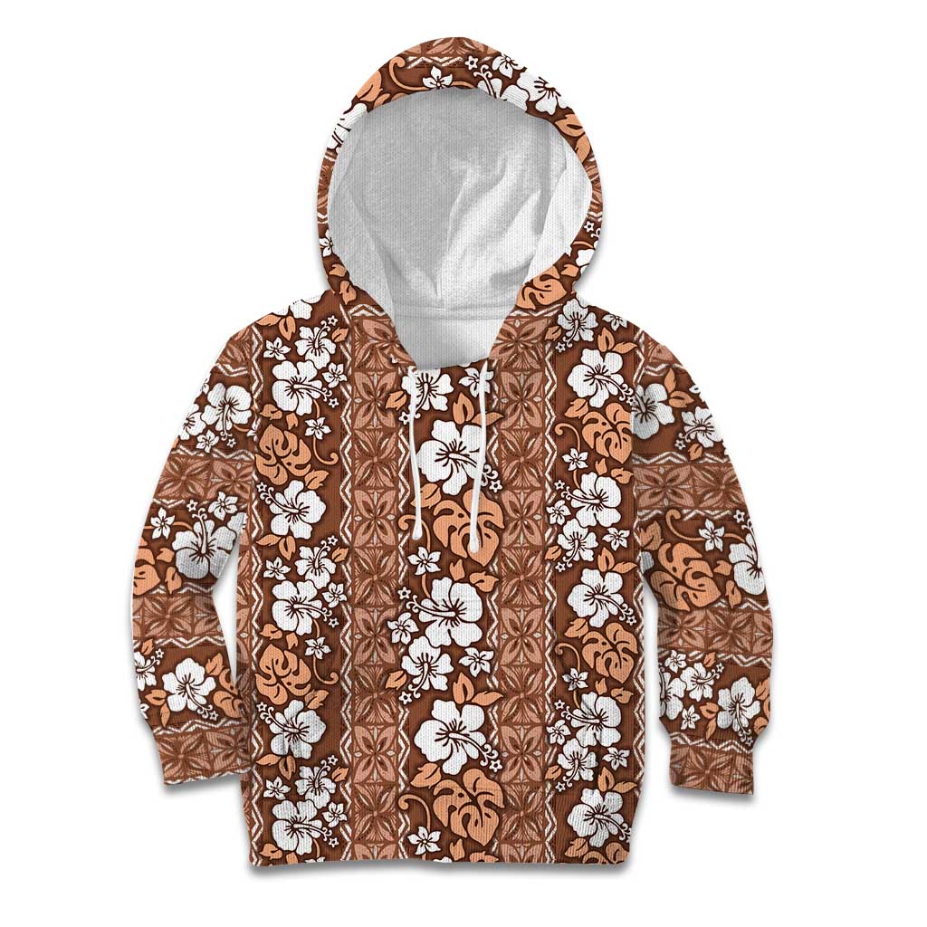 Hawaii Vintage Brown Hibiscus Tapa Pattern Kid Hoodie LT05 Hoodie Brown - Polynesian Pride