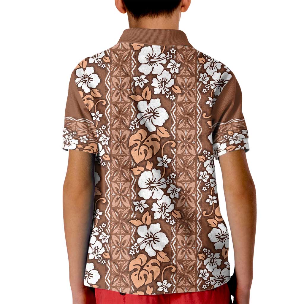 Hawaii Vintage Brown Hibiscus Tapa Pattern Kid Polo Shirt