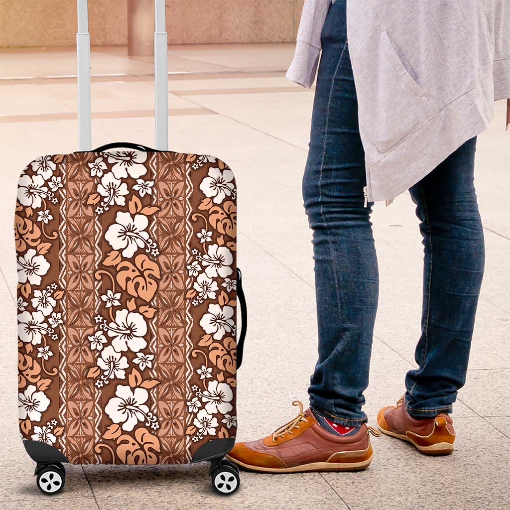 Hawaii Vintage Brown Hibiscus Tapa Pattern Luggage Cover LT05 Brown - Polynesian Pride