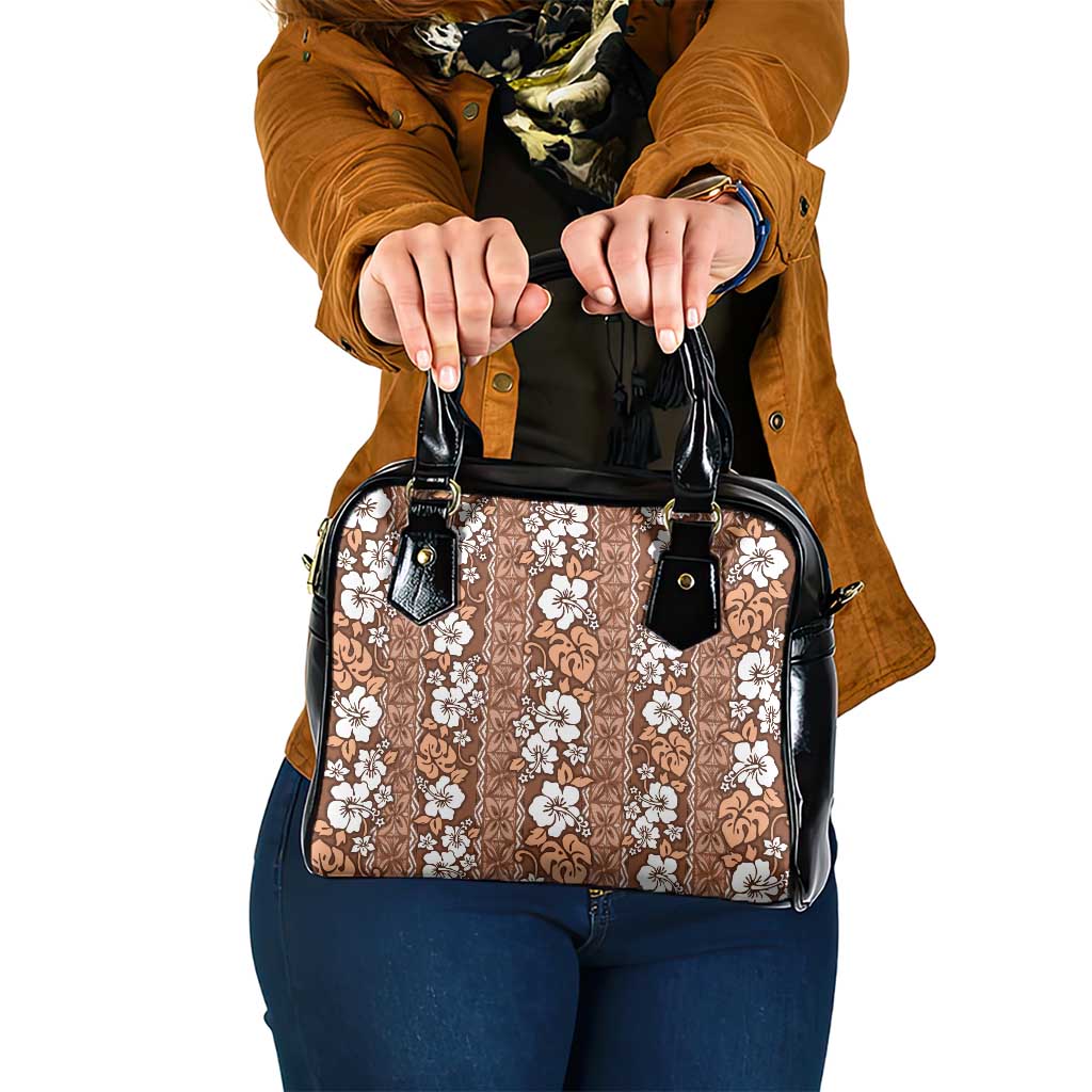 Hawaii Vintage Brown Hibiscus Tapa Pattern Shoulder Handbag LT05 One Size Brown - Polynesian Pride